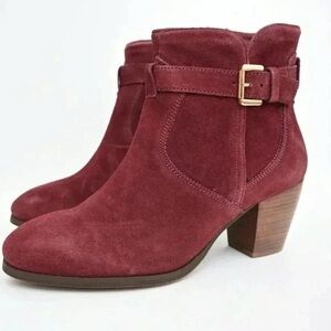 Diba Burgundy Suede Sleek Bootie Sz 6.5